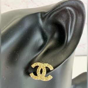 Chanel CC Bijoux Gold Textured Earrings Studs